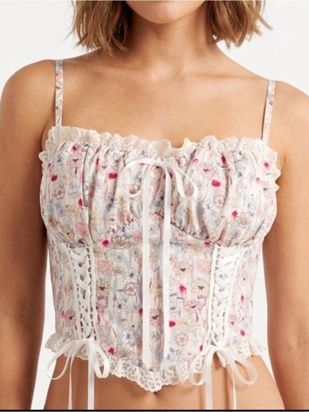 Vintage style Corset Floral Lace-Up Crop Top